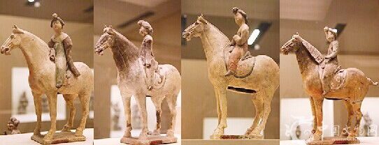 彩绘陶骑马奏乐女俑（唐开元十二年·西安金乡县主墓出土·西安博物院藏）